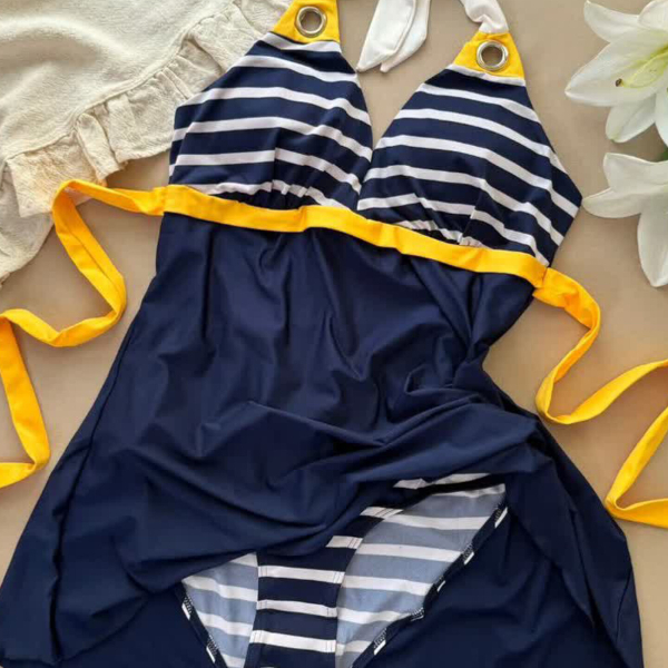 مایو دامنی وارداتی راه راه ملوانی کاپدار