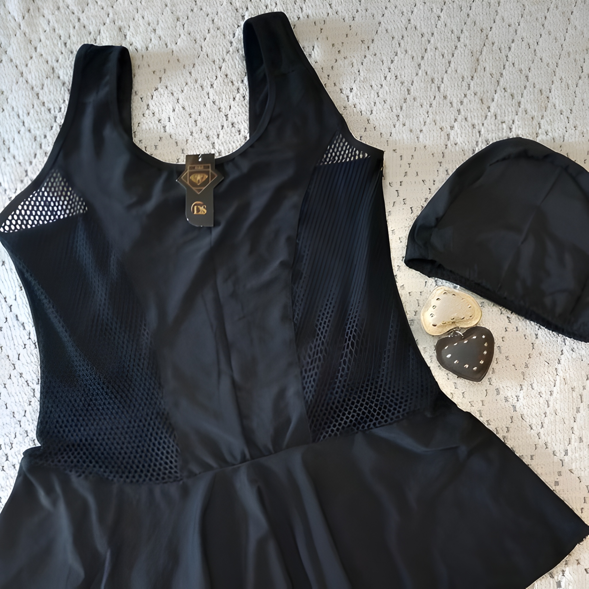 مایو زنانه دامنی بغل تور سایز بزرگ بدون کاپ ضدکلر