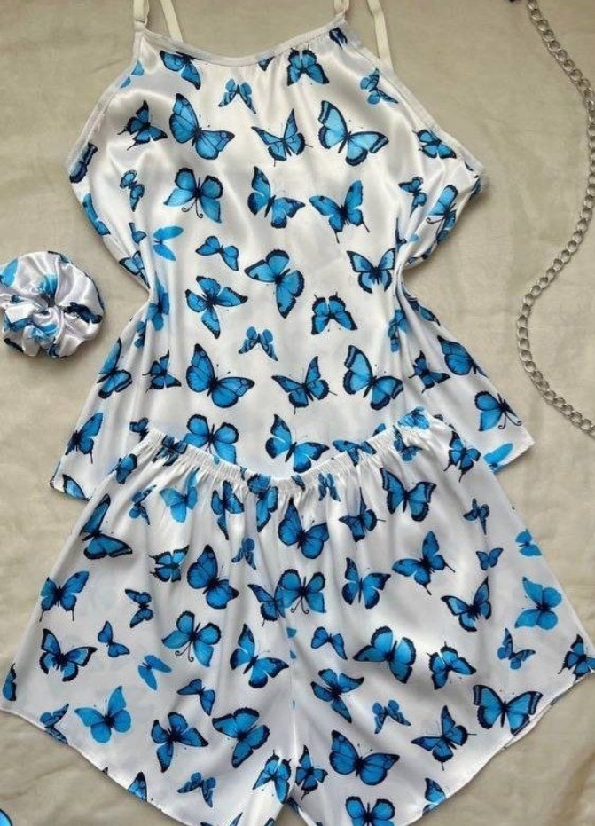 لباس خواب زنانه ساتن سفید طرح پروانه